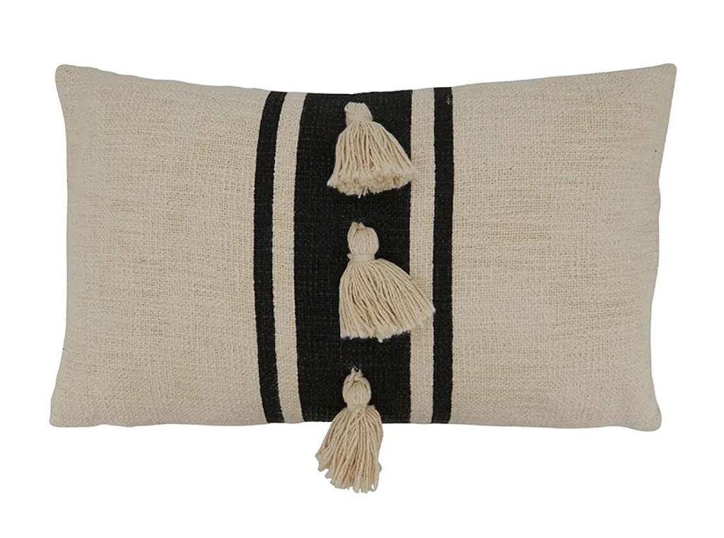 Fennco Styles Woven Striped Tassel Decorative Cotton Throw Pillow - Textured Cushion for Home, Couch, Bedroom, Living Room and Office Décor