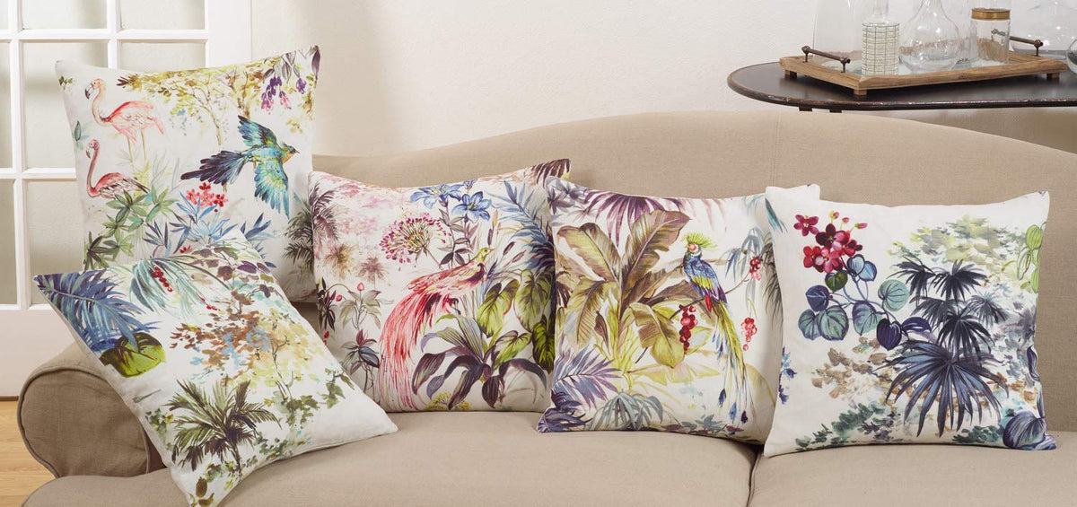 Fennco Styles Watercolor Tropical Phoenix Birds Down-Filled Linen Throw Pillow - 20"x20"