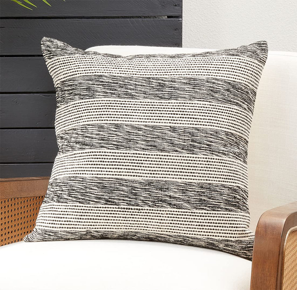 Fennco Styles Striped Design Cotton Decorative Throw Pillow 20" W x 20" L - Black & White Textured Cushion for Home, Couch, Bedroom, Living Room and Office Décor