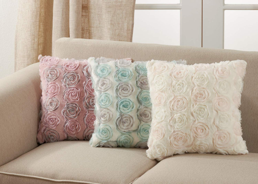 Fennco Styles Romantic 3D Rose Textured Decorative Throw Pillow Cover 17 x 17 Inch - Embroidered Floral Throw Pillow Case for Home, Wedding and Valentine's Day Décor