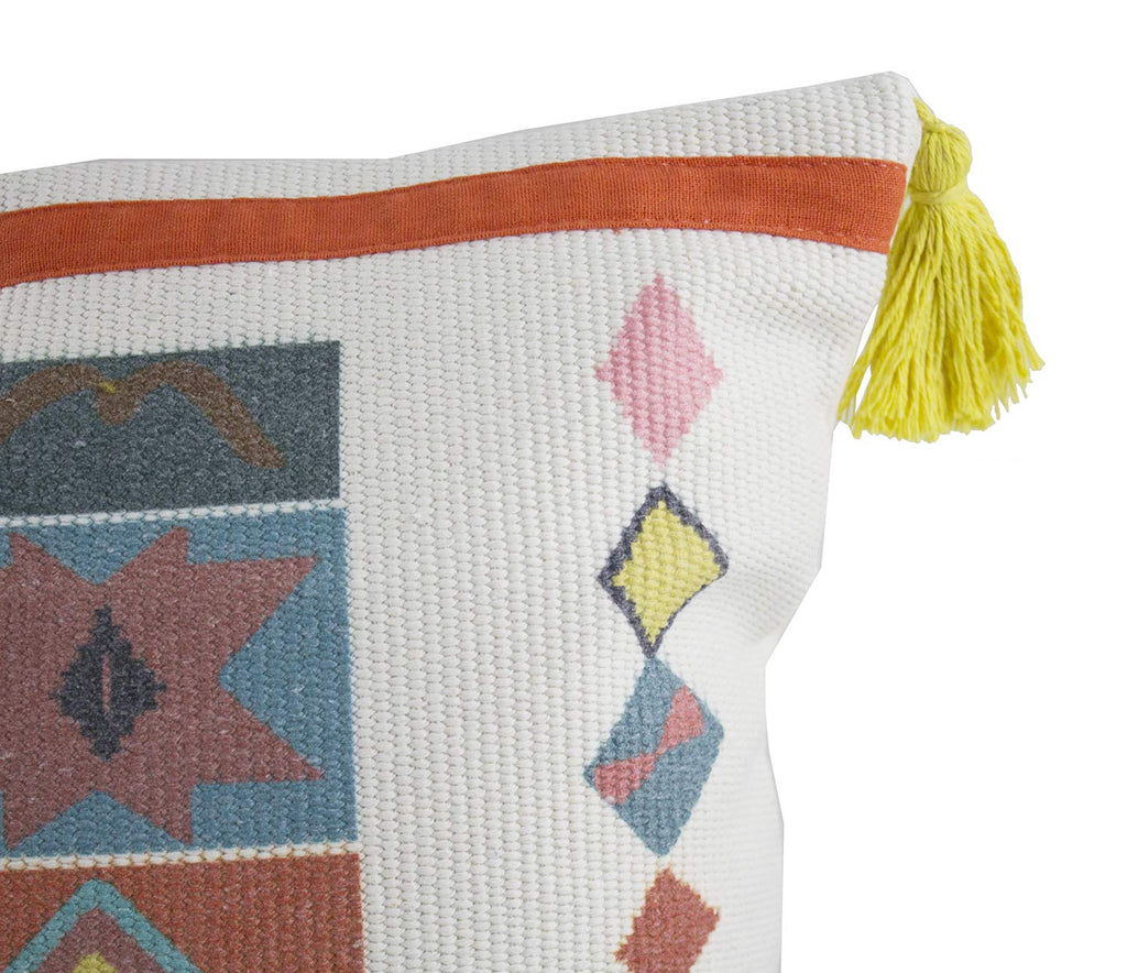 Fennco Styles Woven Applique Indoor Throw Pillow - Square 17 x 17 Inch Decorative Throw Pillow - Cozy Accent Pillow for Couch, Bedroom and Living Room Décor
