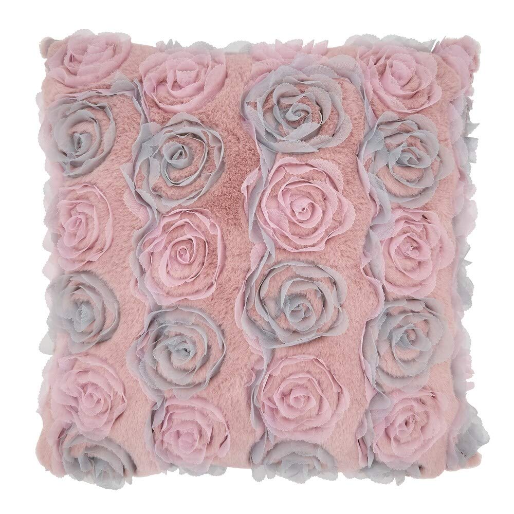Fennco Styles Romantic 3D Rose Textured Decorative Throw Pillow Cover 17 x 17 Inch - Embroidered Floral Throw Pillow Case for Home, Wedding and Valentine's Day Décor