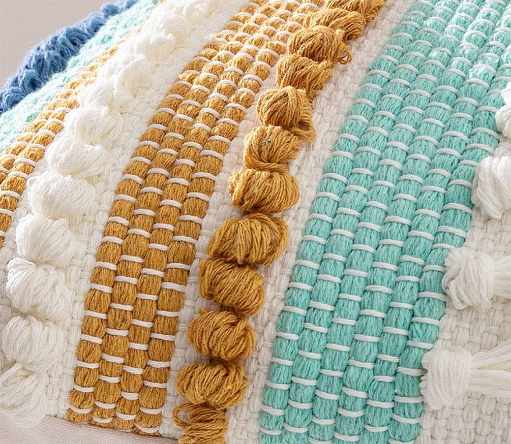 Fennco Styles Woven Tassel Striped Decorative Throw Pillow 18" W x 18" L - Textured Boho Cushion for Home, Couch, Living Room, Bedroom and Office Décor