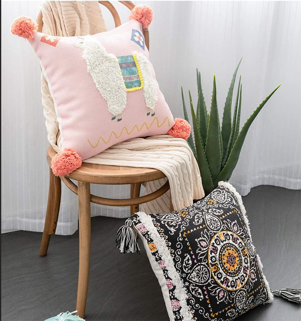 Fennco Styles Woven Applique Indoor Throw Pillow - Square 17 x 17 Inch Decorative Throw Pillow - Cozy Accent Pillow for Couch, Bedroom and Living Room Décor