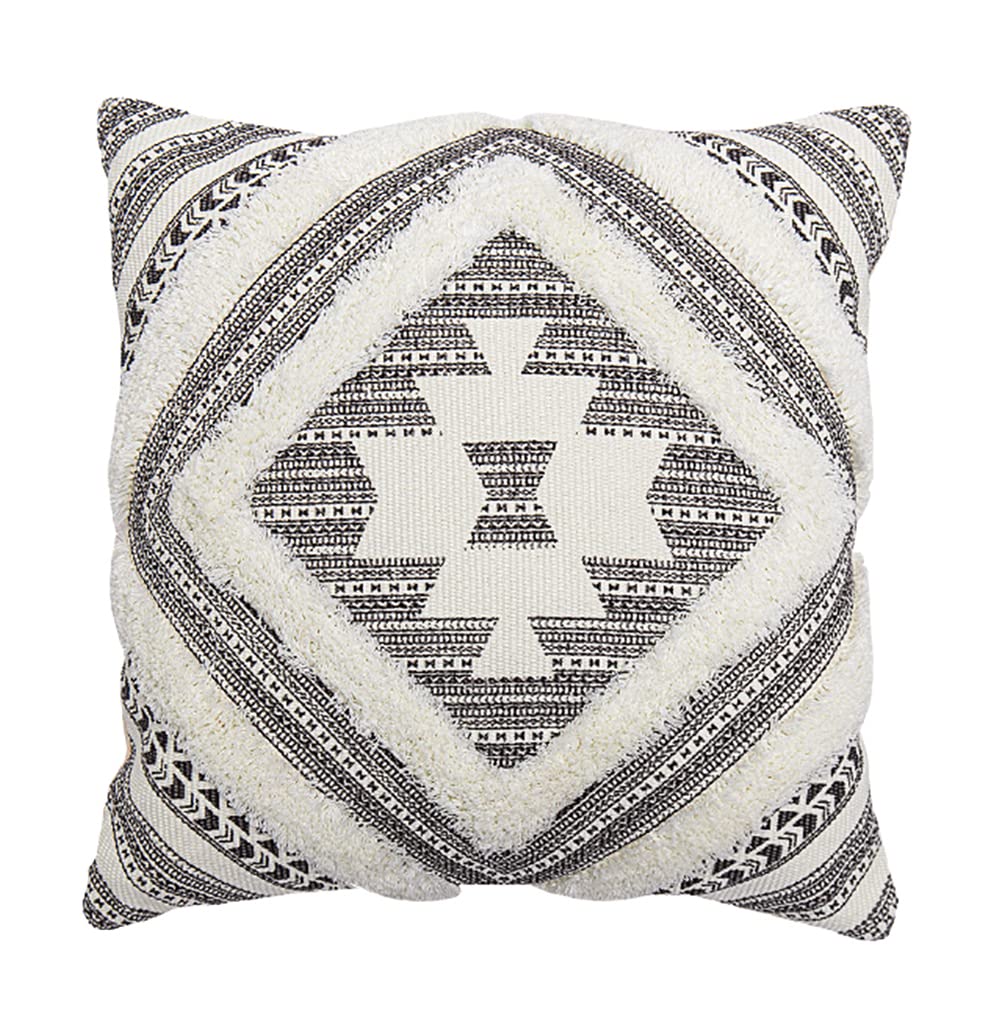 Fennco Styles Southwest Diamond Tufted Boho Decorative Throw Pillow Cover 20" W x 20" L - Black Block Print Woven Square Cushion Case for Home, Couch, Living Room, Bedroom, Office and Holiday Décor