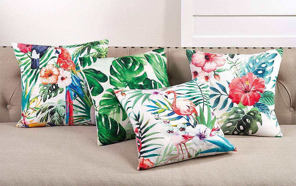 Fennco Styles Tropical Palm Leaf Print Decorative Throw Pillow 18" W x 18" L - Green Cushion for Home, Living Room, Couch, Bedroom and Office Décor