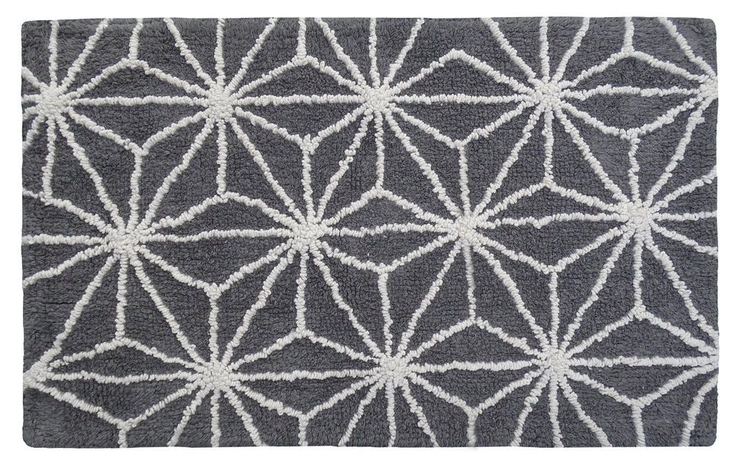 Vibhsa Bath Rug Geometric Pattern in Grey & Ivory