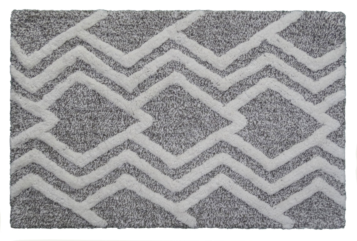 Vibhsa Bath Rug Geometric Pattern in Grey & Ivory