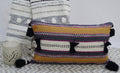 Handwoven 14"X 24" Throw Pillow with Pom-Poms