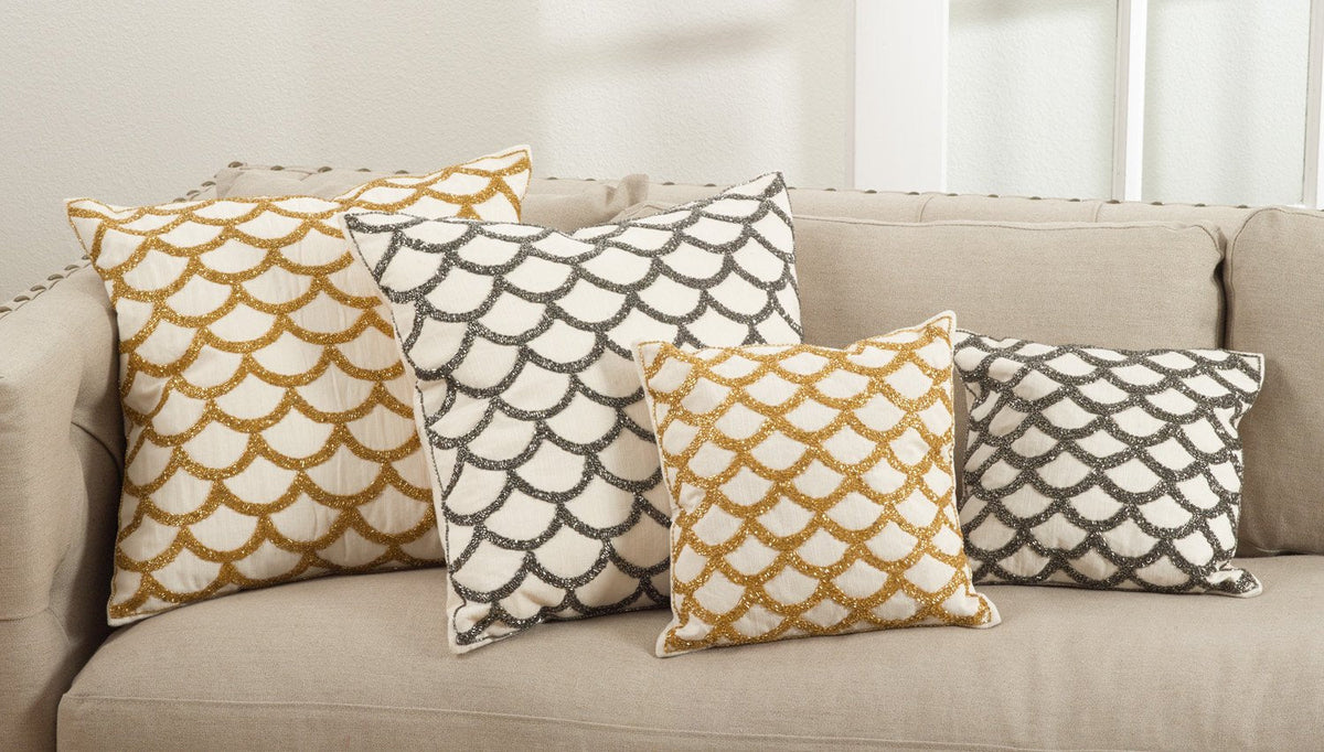 Fennco Styles Seren Collection Beaded Design Down Filled Cotton Throw Pillow,18" Square, Gold