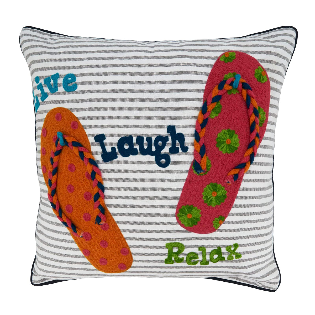 Fennco Styles Summer Sandals, Relax, Live, Laugh Cotton Decorative Throw Pillow Cover 18" W x 18" L - Multicolored Cushion Case for Home, Couch, Bedroom and Living Room