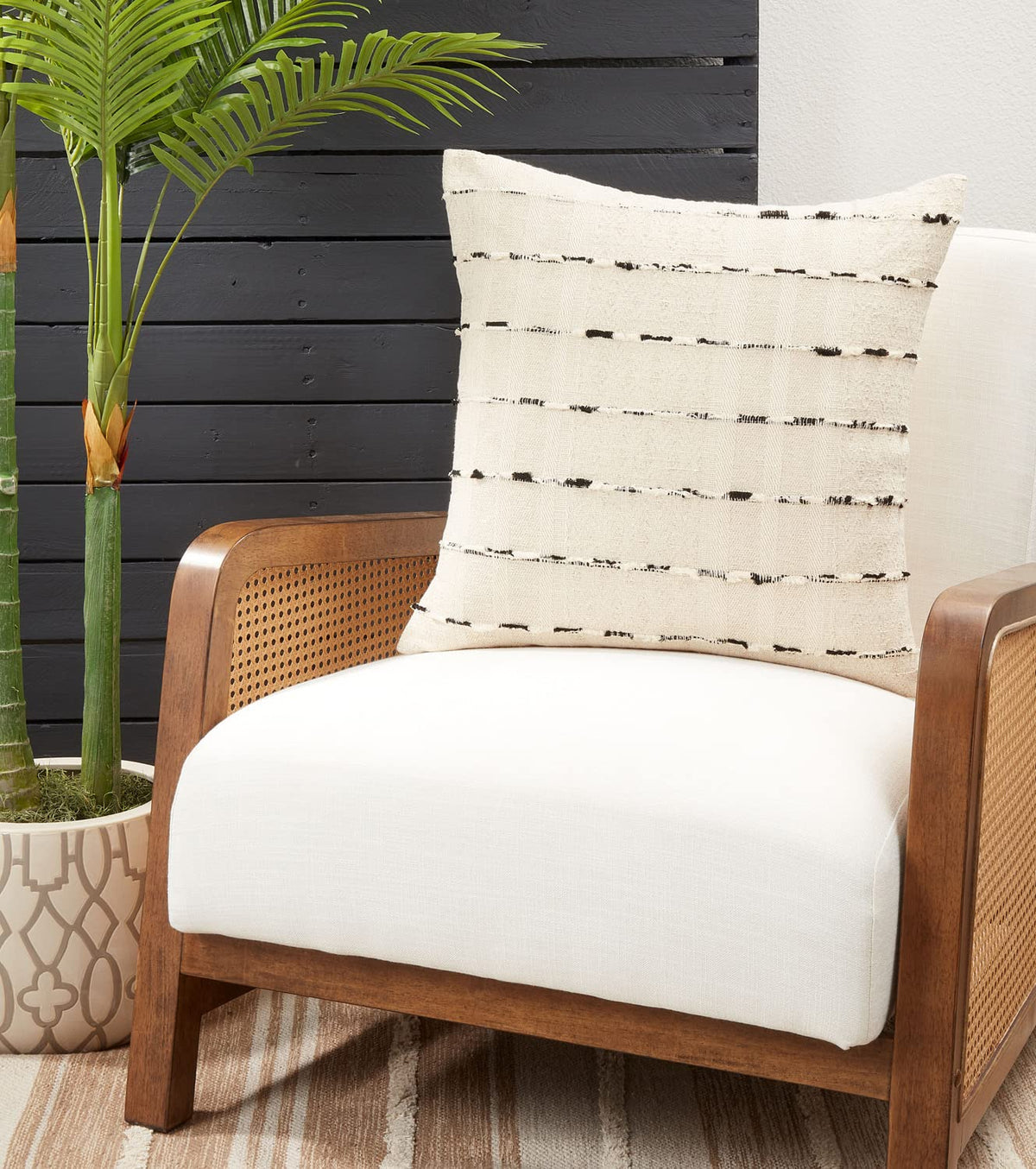 Fennco Styles Striped Design Cotton Decorative Throw Pillow 20" W x 20" L - Black & White Textured Cushion for Home, Couch, Bedroom, Living Room and Office Décor