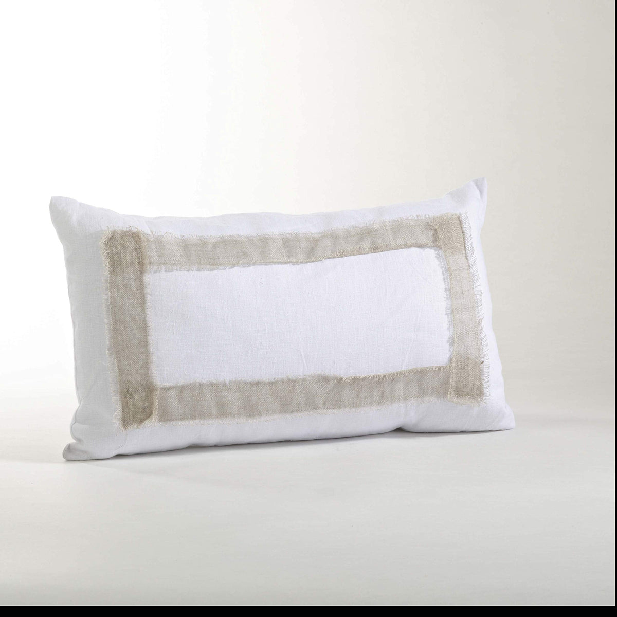 Fennco Styles White Crisp Natural Banded Rectangular 100% Linen Decorative Throw Pillow 12 x 20 Inch - White Accent Pillow for Home, Couch, Living Room, Bedroom and Office Decor