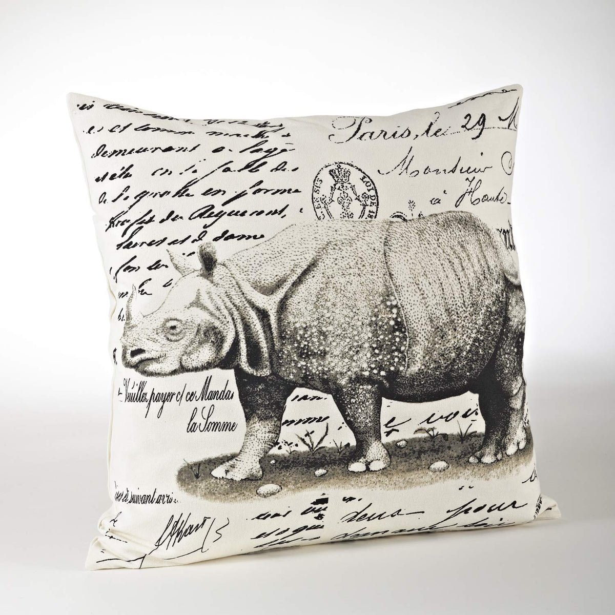 Fennco Styles Safari Collection Country Rhinoceros 100% Pure Cotton 18 x 18 Inch Throw Pillow with Case & Insert – Natural Decorative Pillow for Couch, Bedroom and Living Room Décor