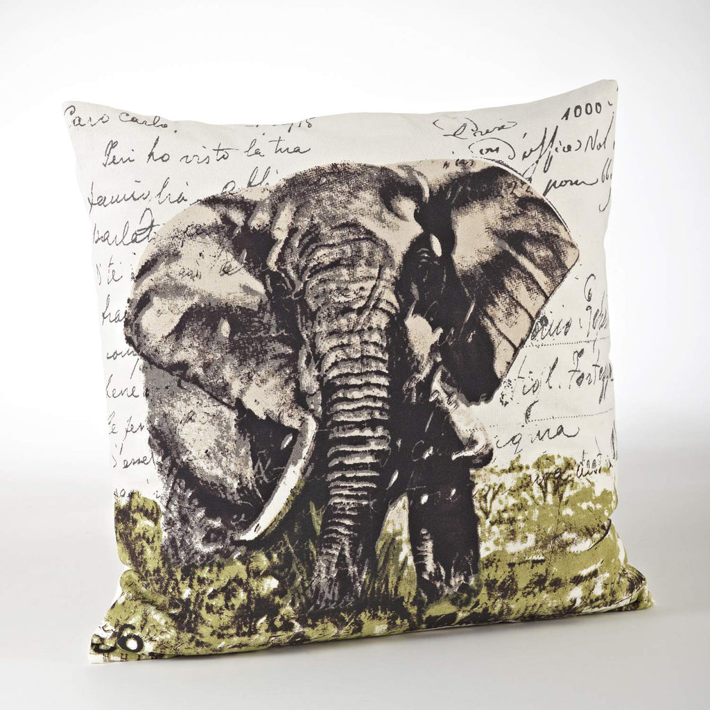 Fennco Styles Safari Collection Country Elephant 100% Pure Cotton 18 x 18 Inch Throw Pillow with Case & Insert – Natural Decorative Pillow for Couch, Bedroom and Living Room Décor