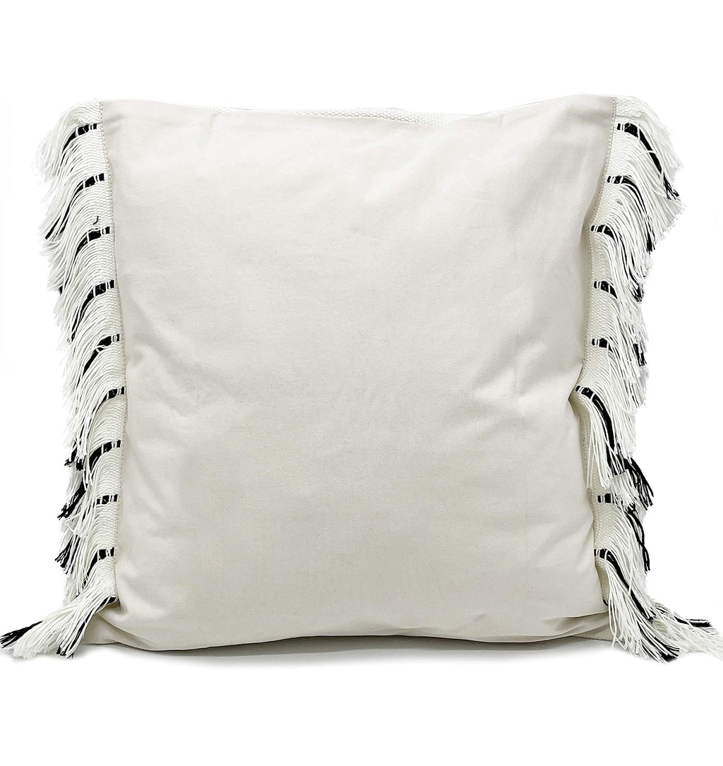 Fennco Styles Stitch Line Woven Fringe Cotton Decorative Throw Pillow 20" W x 20" L - White Cushion for Couch, Bedroom, Living Room and Office Décor