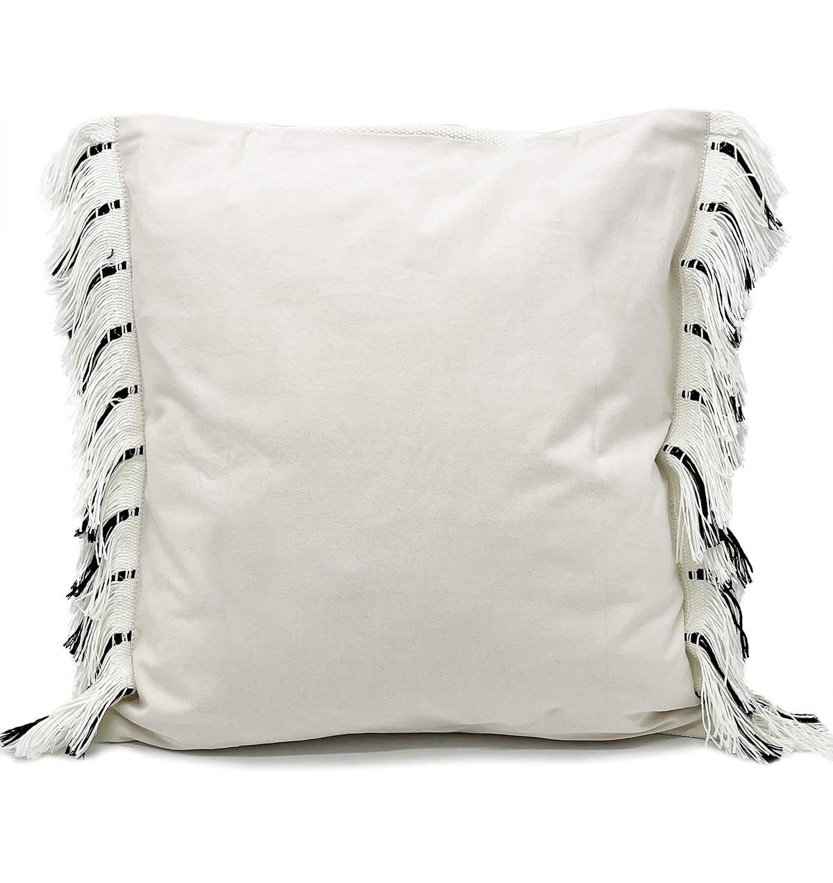 Fennco Styles Stitch Line Woven Fringe Cotton Decorative Throw Pillow 20" W x 20" L - White Cushion for Couch, Bedroom, Living Room and Office Décor