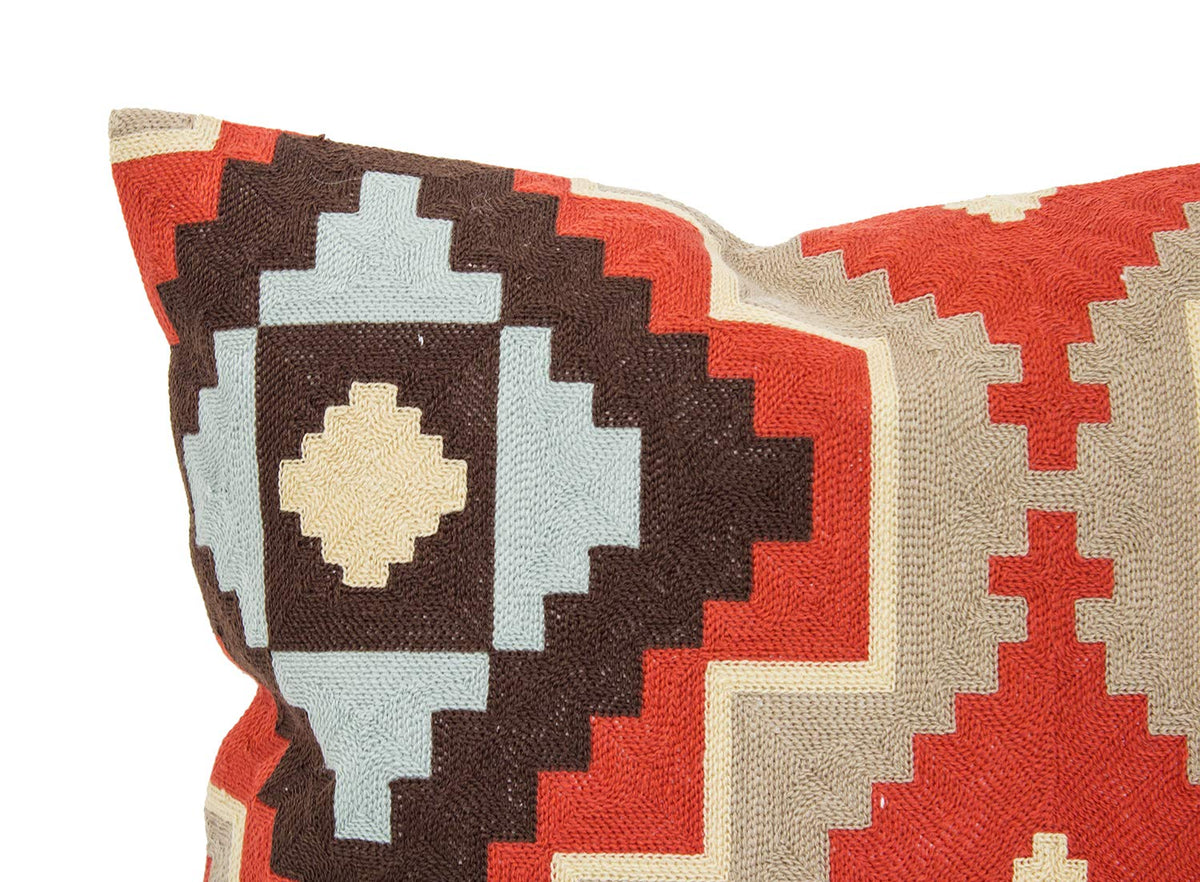 Fennco Styles Stylish Embroidered Tribal Kilim Canvas Cotton Throw Pillow 18" Square