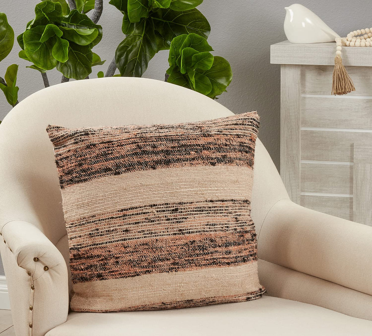 Fennco Styles Woven Striped Color Block Decorative Throw Pillow Cover 20" W x 20" L - Natural Textured Cushion Case for Home, Couch, Bedroom, Living Room and Office Décor (Pillow Cover & Insert)