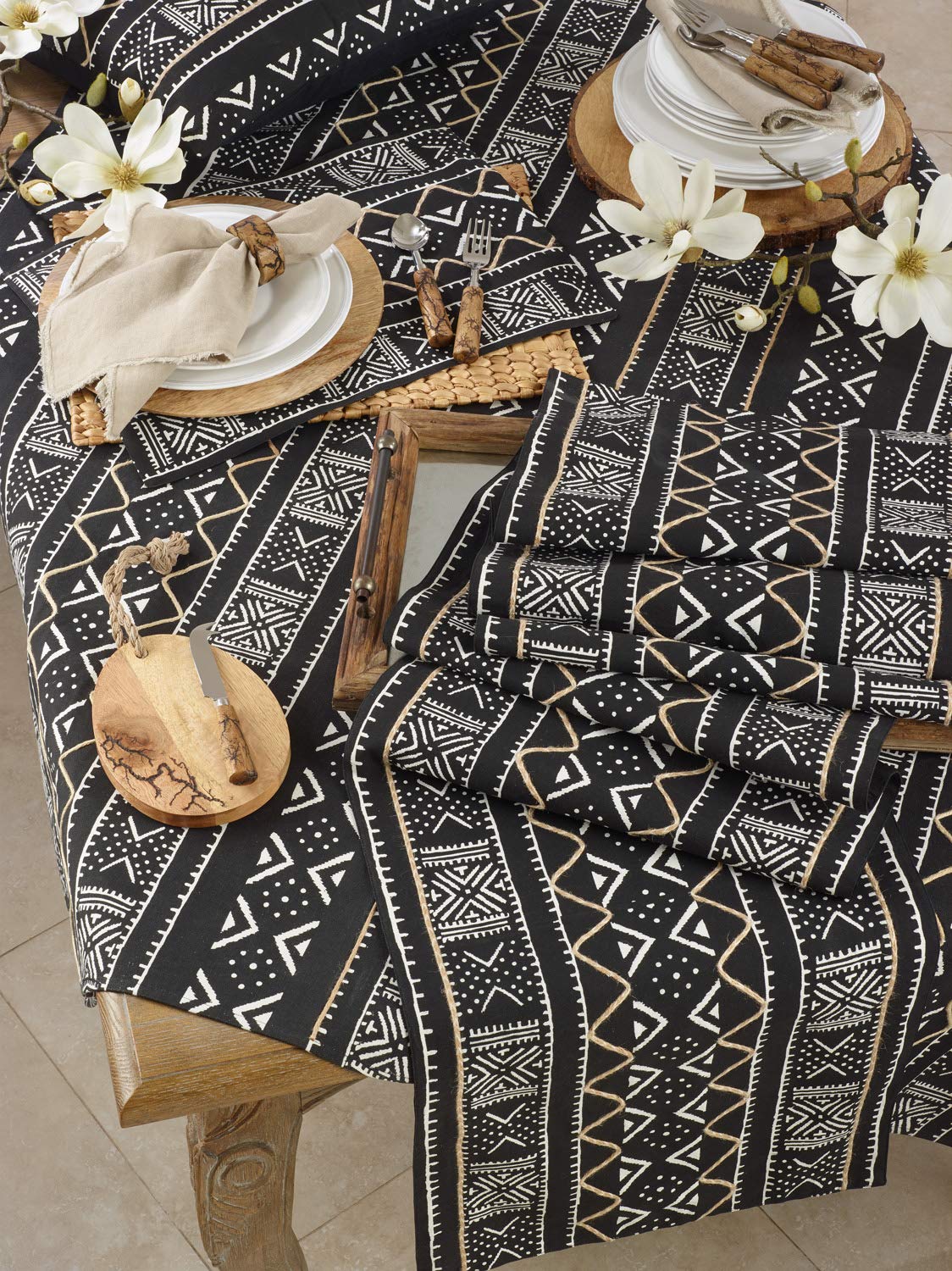 Fennco Styles Tribal Mud Cloth 100% Cotton Decorative Throw Pillow Cover 14 x 20 Inch - Black Geometric Pillow Case for Couch, Living Room and Bedroom Décor