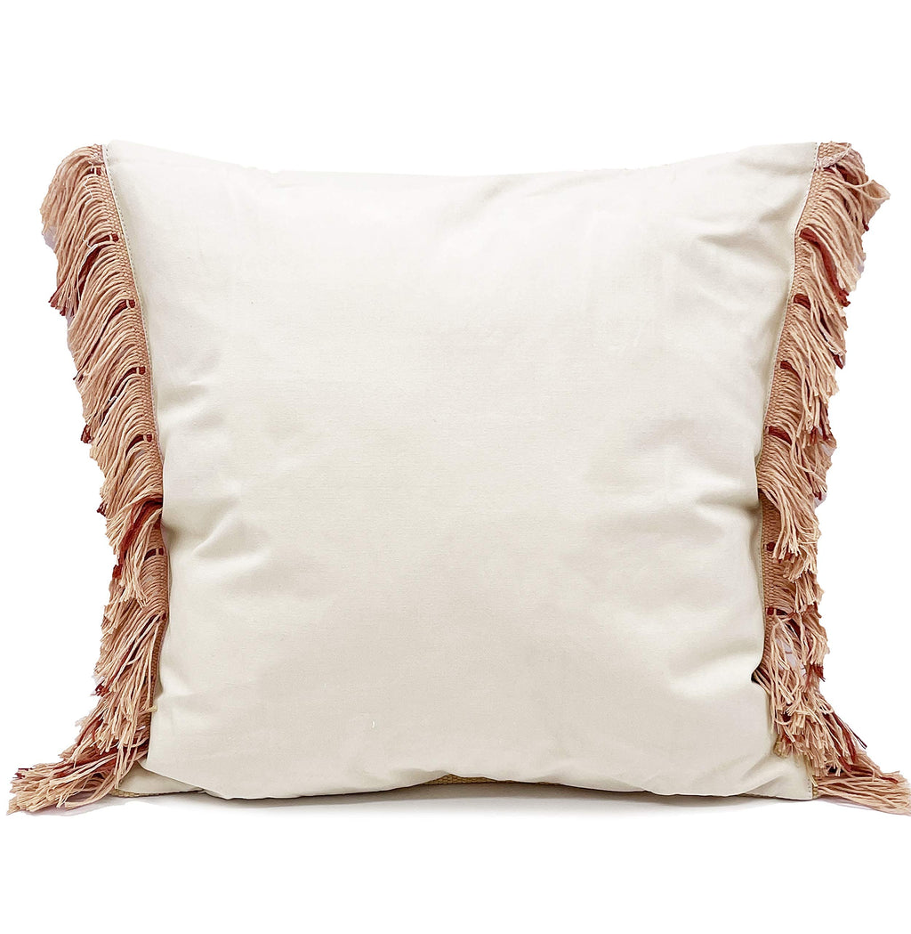 Fennco Styles Stitch Line Woven Fringe Cotton Decorative Throw Pillow 20" W x 20" L - White Cushion for Couch, Bedroom, Living Room and Office Décor