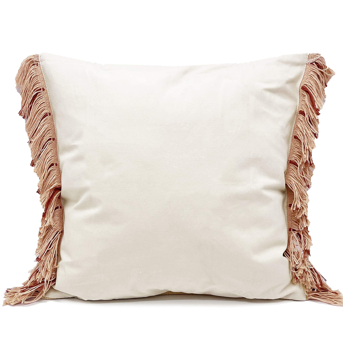 Fennco Styles Stitch Line Woven Fringe Cotton Decorative Throw Pillow 20" W x 20" L - White Cushion for Couch, Bedroom, Living Room and Office Décor