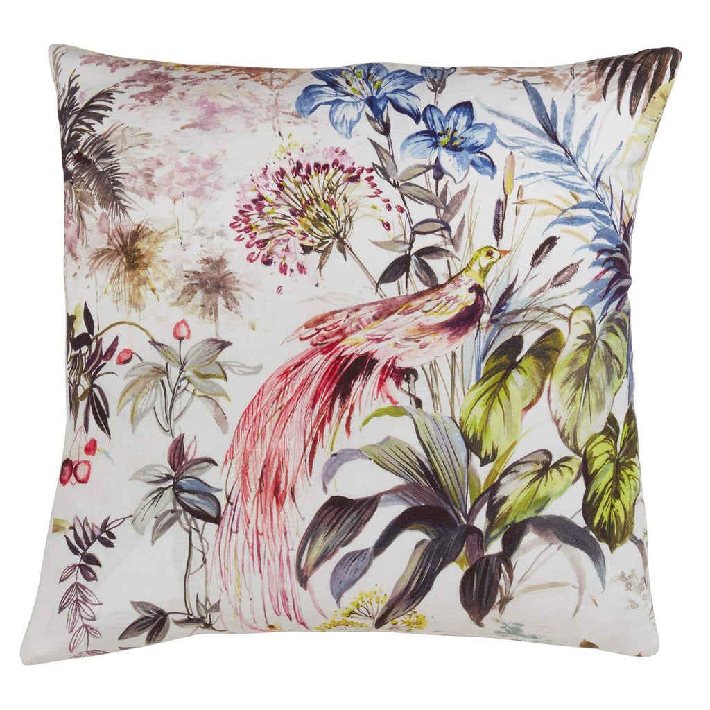 Fennco Styles Watercolor Tropical Phoenix Birds Down-Filled Linen Throw Pillow - 20"x20"