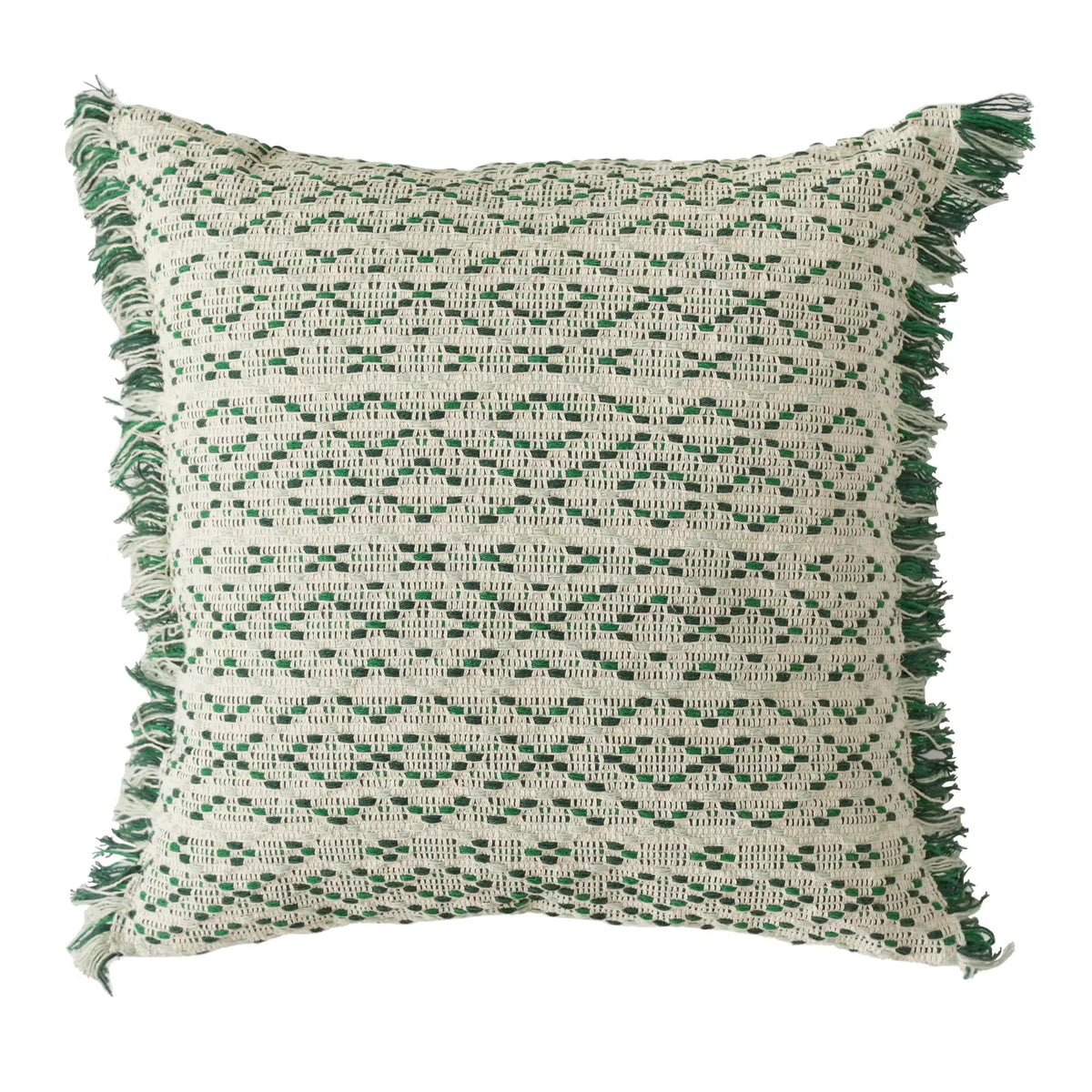 Fennco Styles Yarn Dyed Jacquard Decorative Throw Pillow Cover 18" W x 18" L - Colorful Striped Fringe Cushion Case for Home, Couch, Bedroom, Living Room and Office Décor