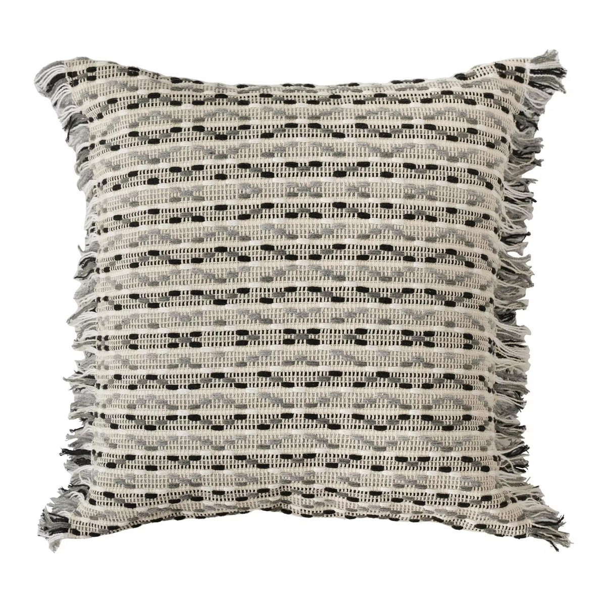 Fennco Styles Yarn Dyed Jacquard Decorative Filled Throw Pillow 18" W x 18" L - Colorful Striped Fringe Cushion for Home, Couch, Bedroom, Living Room and Office Décor