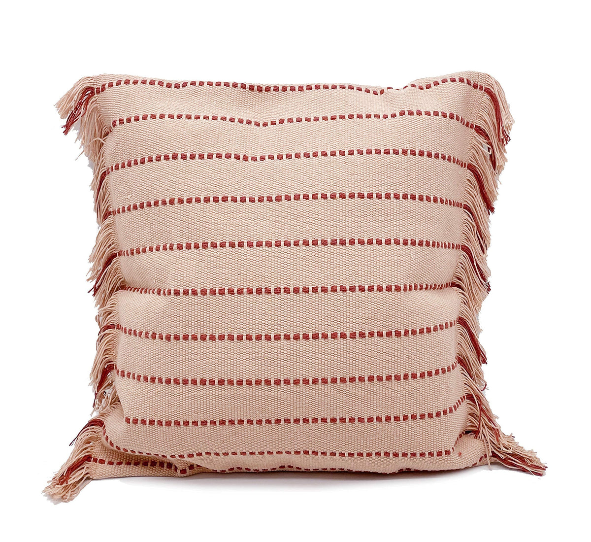 Fennco Styles Stitch Line Woven Fringe Cotton Decorative Throw Pillow 20" W x 20" L - White Cushion for Couch, Bedroom, Living Room and Office Décor