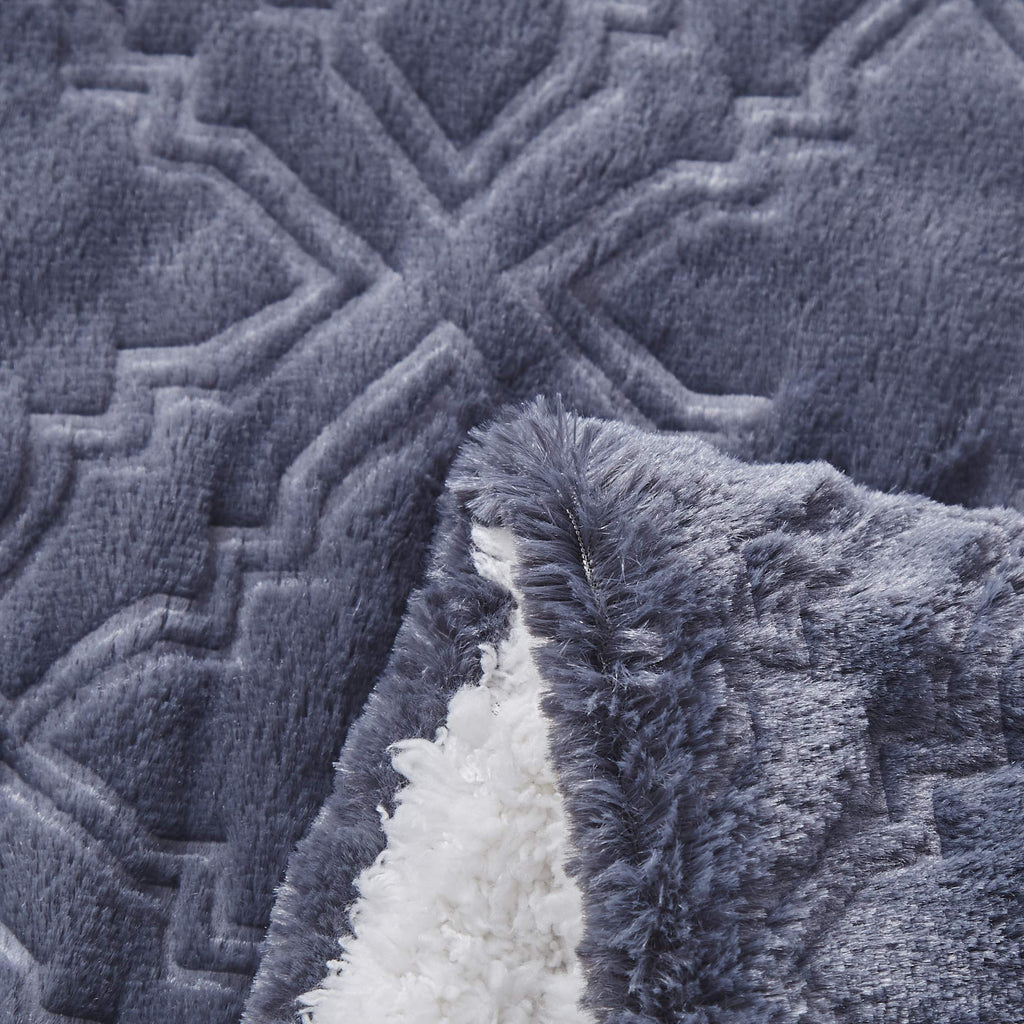 Tache Faux Fur Steel Navy Blue Diamond Trellis Pattern Throw Blanket (3390)