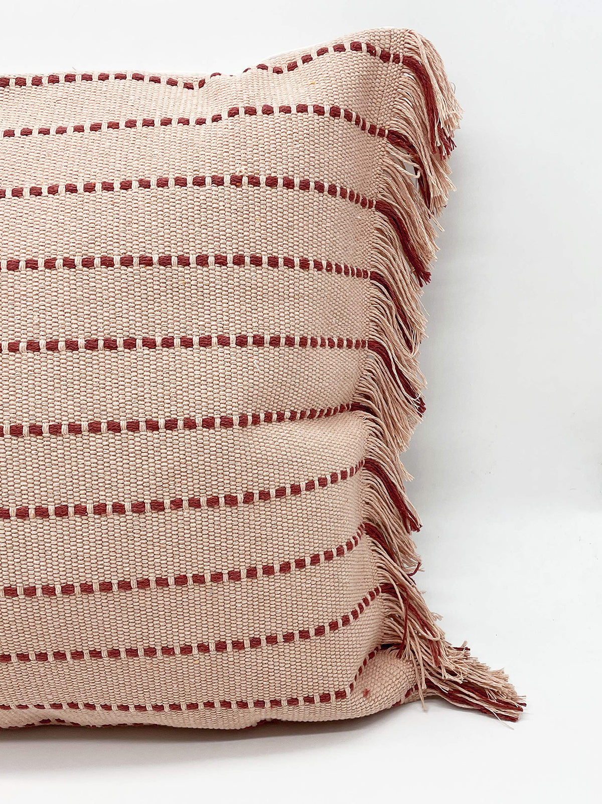 Fennco Styles Stitch Line Woven Fringe Cotton Decorative Throw Pillow 20" W x 20" L - White Cushion for Couch, Bedroom, Living Room and Office Décor