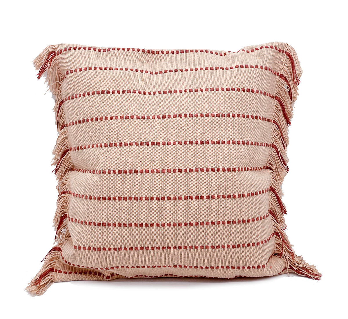 Fennco Styles Stitch Line Woven Fringe Cotton Decorative Throw Pillow 20" W x 20" L - White Cushion for Couch, Bedroom, Living Room and Office Décor