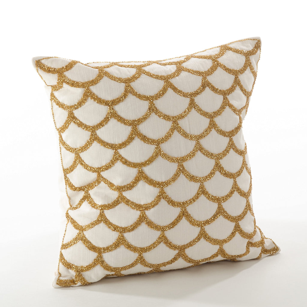 Fennco Styles Seren Collection Beaded Design Down Filled Cotton Throw Pillow,18" Square, Gold