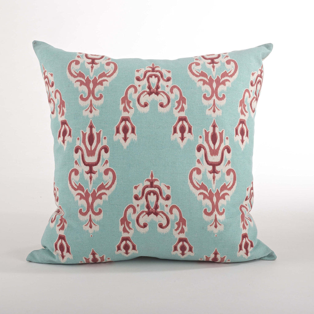 Fennco Styles Sardinia Collection Bohemian Ikat Linen Blend 20 x 20 Inch Throw Pillow with Case & Insert – Duck Egg Blue Home Decorative Pillow for Couch, Bedroom and Living Room Décor