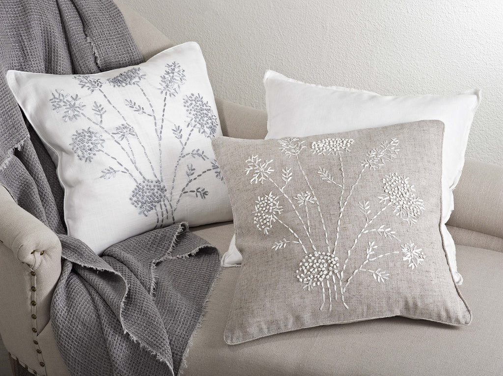 fenncostyles.com Ribbon Embroidered Down Filled Throw Pillow (Natural)