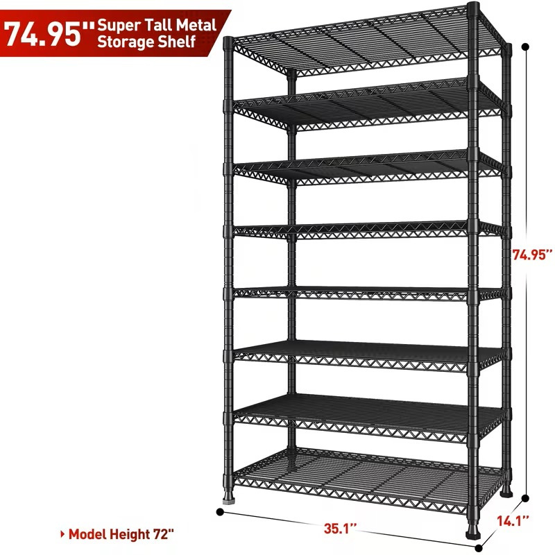 3/4/5/6/7/8 Tier Storage Shelves-Adjustable Wire Shelving Rack-Multi Sizes