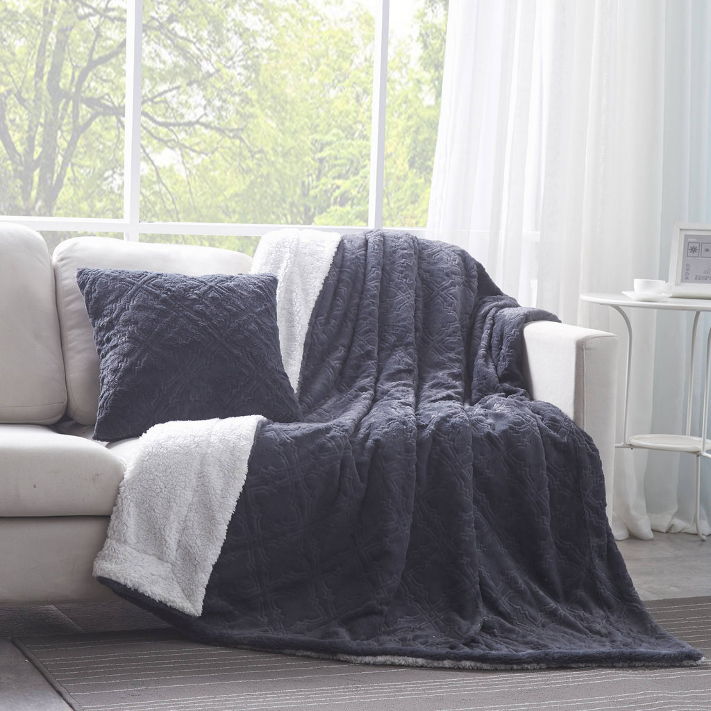 Tache Faux Fur Steel Navy Blue Diamond Trellis Pattern Cushion Cover / Euro Sham (3390)