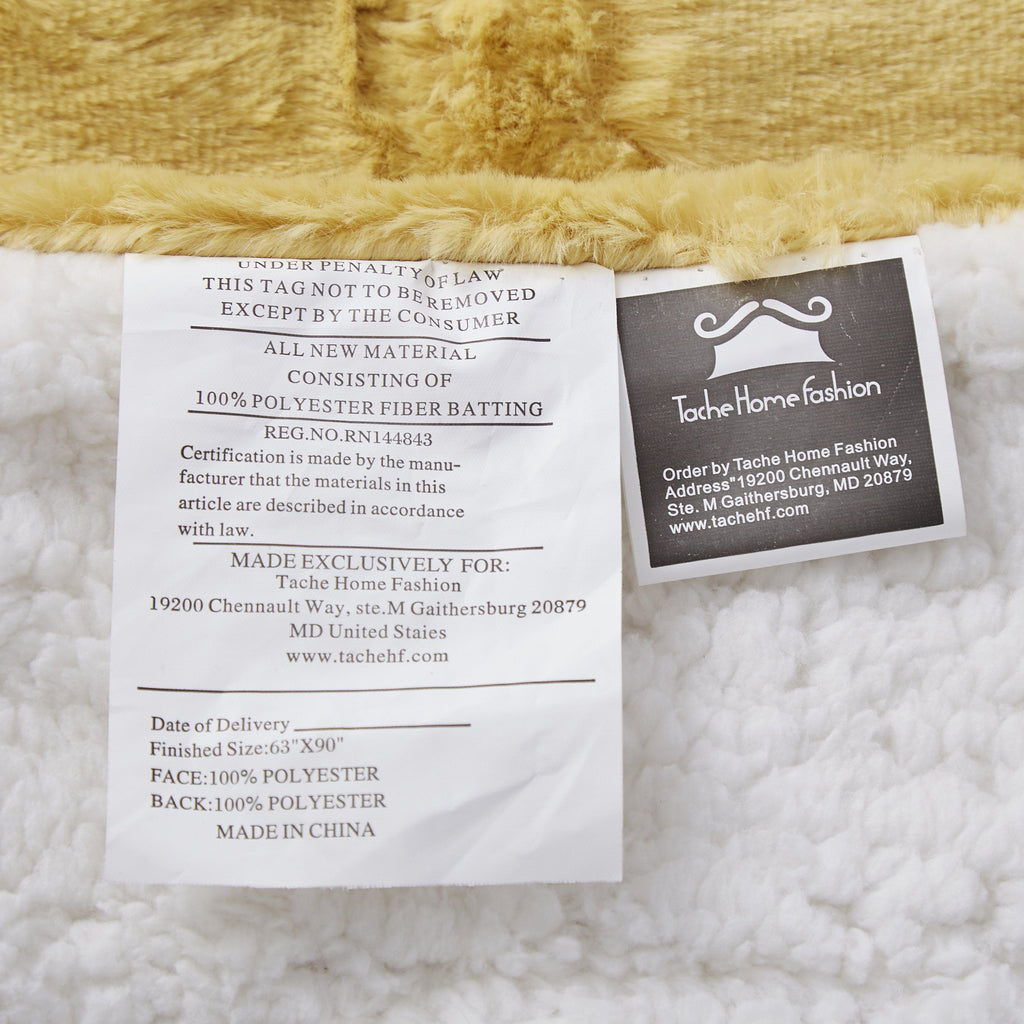 Tache Faux Fur Mustard Yellow Moroccan Lattice Pattern Throw Blanket (3397)
