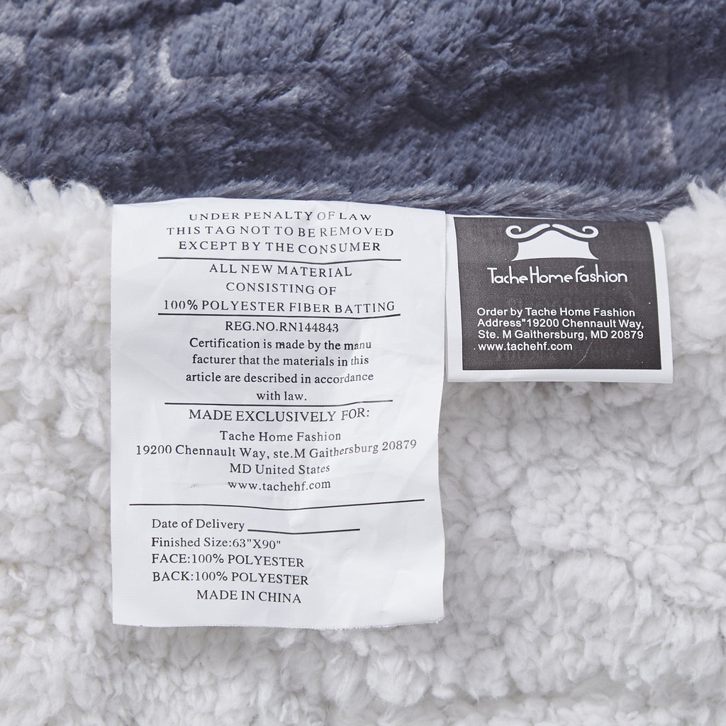 Tache Faux Fur Steel Navy Blue Diamond Trellis Pattern Throw Blanket (3390)