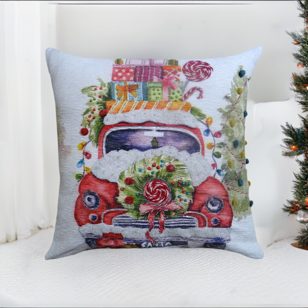 Vibhsa Christmas Embroidered Throw Pillow 20" x 20"