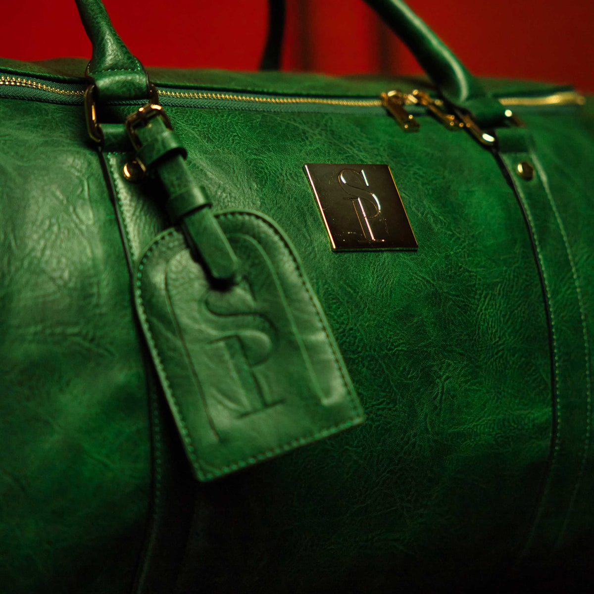 Emerald Green Leather Weekender Duffle Bag