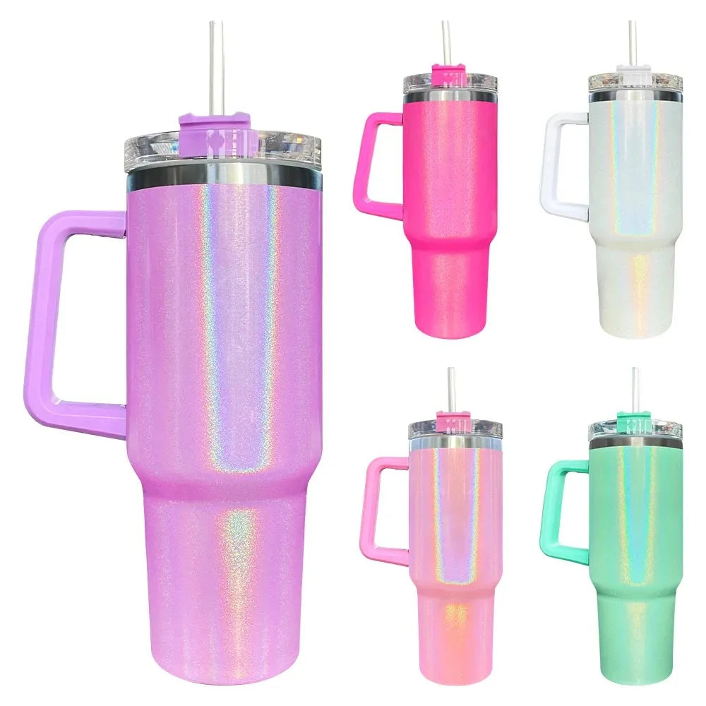 Shimmer 40oz Tumbler  Cup Holder Friendly Pink, White, Blue, Hot Pink, Purple