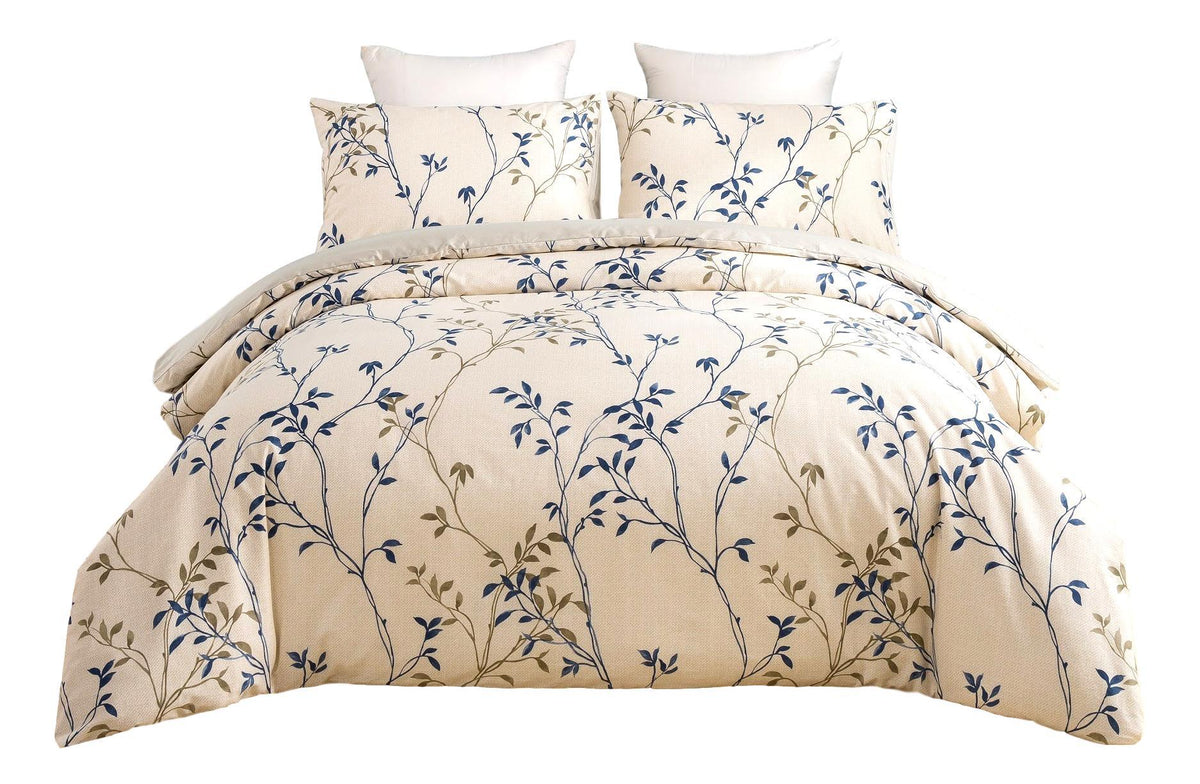 Tache Poplin Cotton Elegant Leaf Vine Cream Beige Duvet Cover (JHW-842)