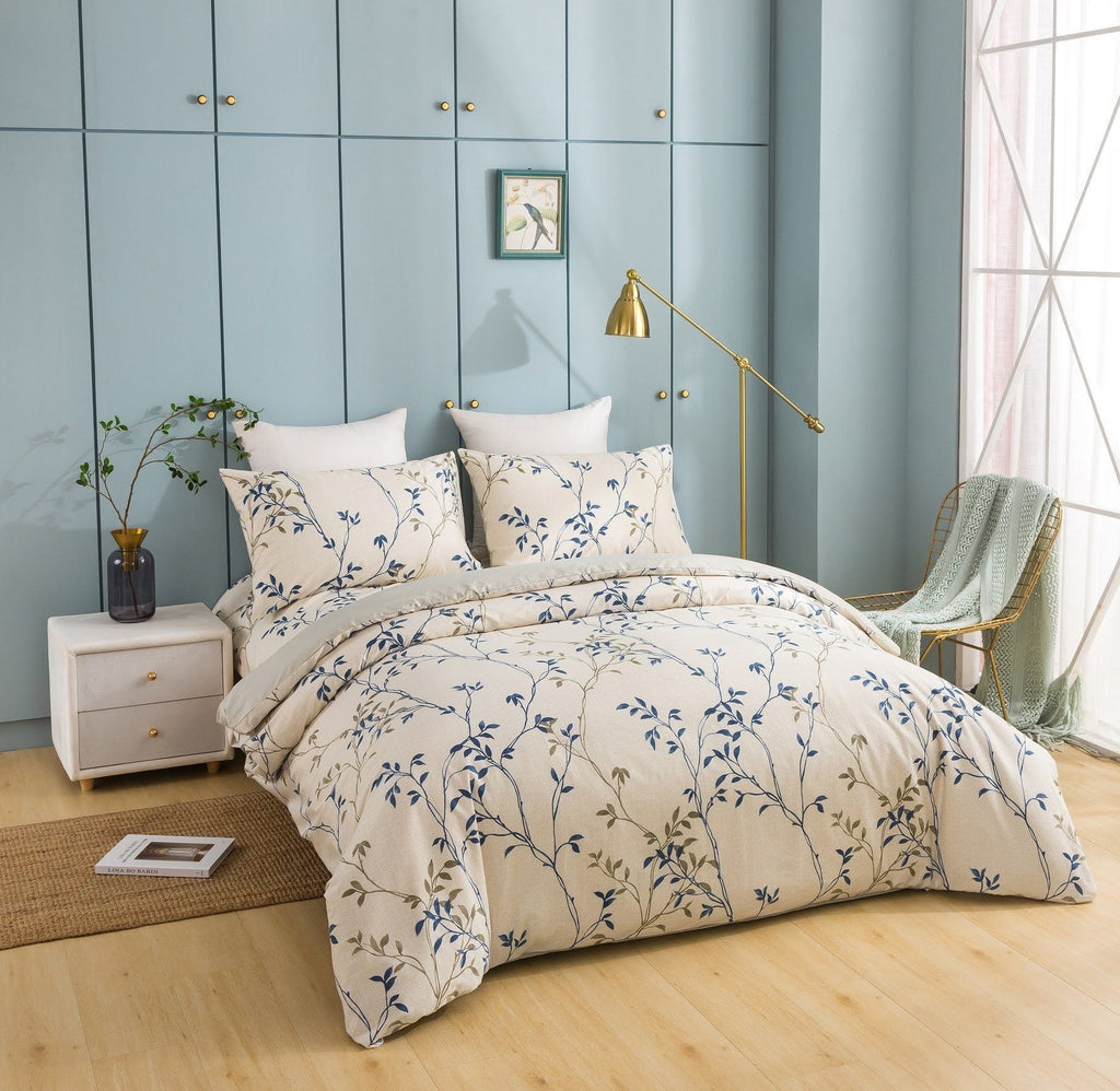 Tache Poplin Cotton Elegant Leaf Vine Cream Beige Duvet Cover (JHW-842)