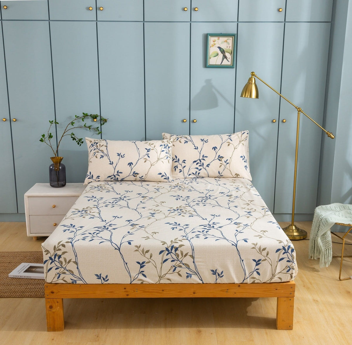 Tache Poplin Cotton Elegant Leaf Vine Cream Beige Fitted Sheet / Flat Sheet (JHW-842)