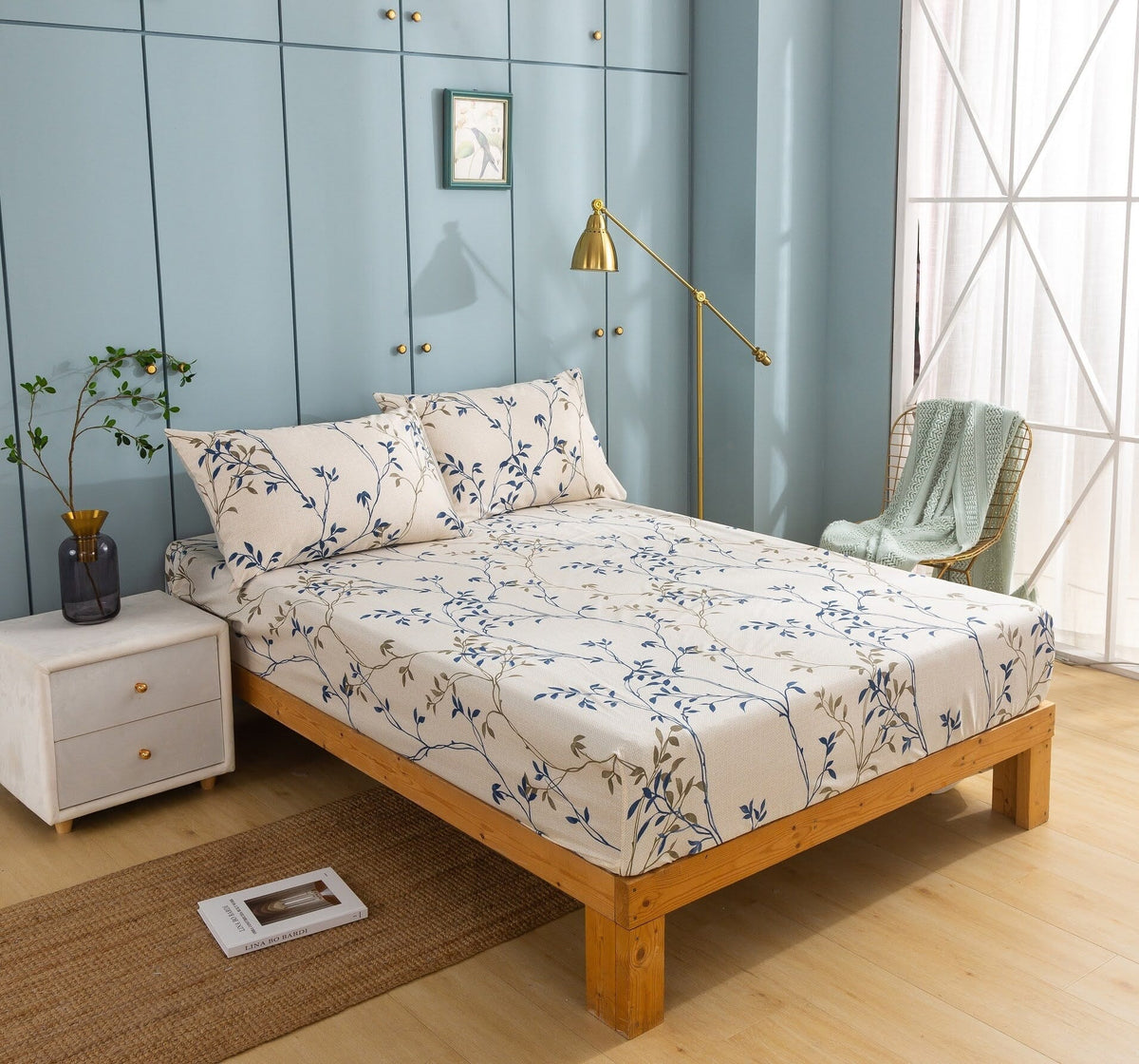 Tache Poplin Cotton Elegant Leaf Vine Cream Beige Fitted Sheet / Flat Sheet (JHW-842)