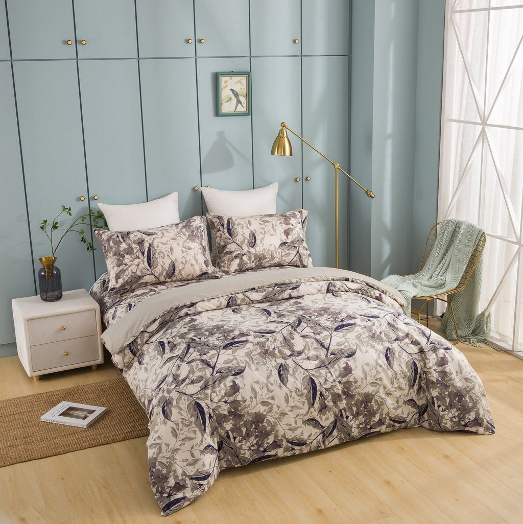 Tache Microfiber Abstract Wispy Leaf Taupe Grey Duvet Cover (JHW-843)