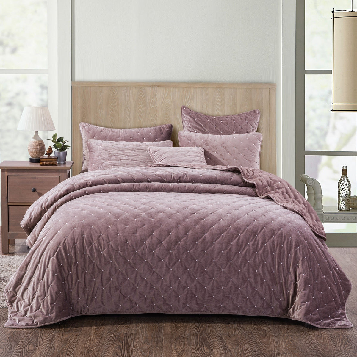 Tache Plush Dreams Purple Mauve Tufted Velvet Quilt Set (JHW-853P)
