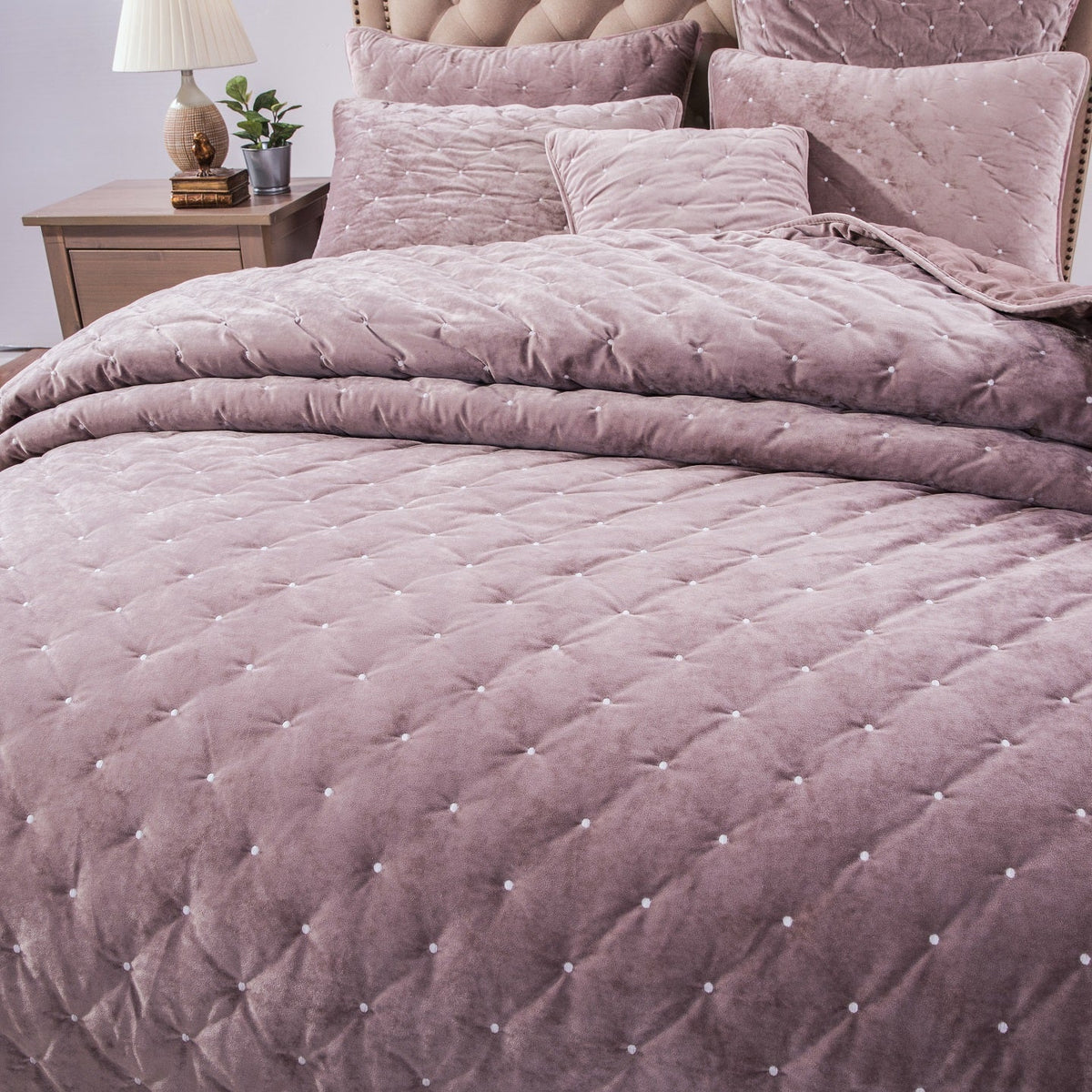Tache Plush Dreams Purple Mauve Tufted Velvet Quilt Set (JHW-853P)